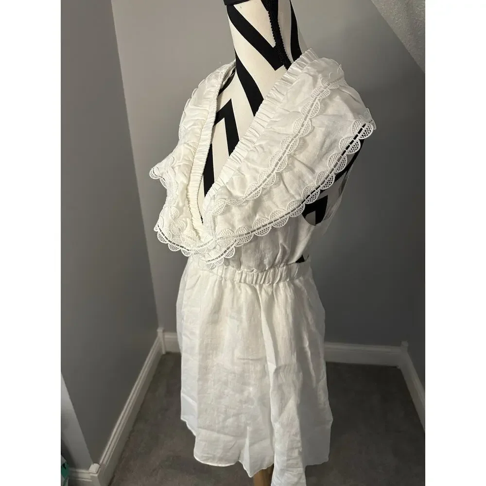 NWT Anthropologie We Are Sundays Aurora Linen Mini Dress White Ruffle Backless - Picture 10 of 12